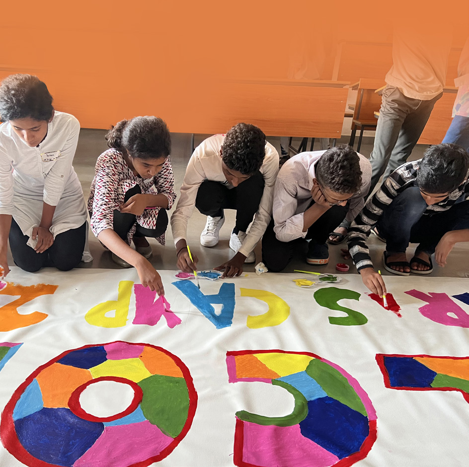 Students creating art together