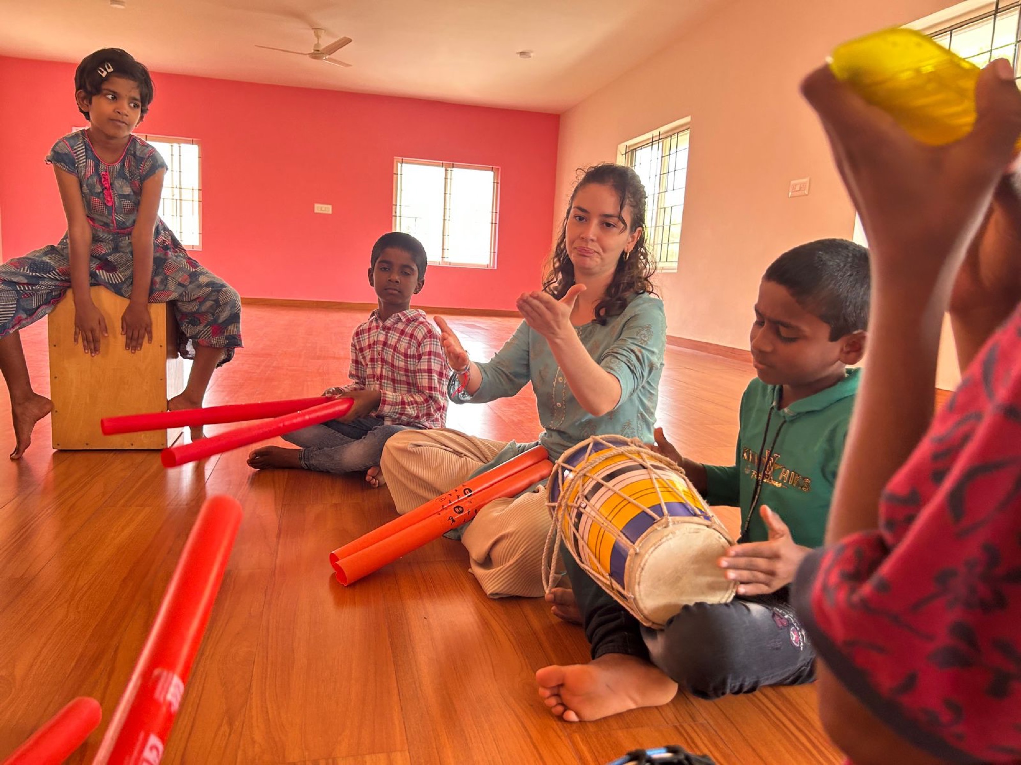 Sing for Hope music class with drums and percussion